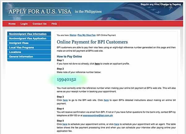online payment form US visa